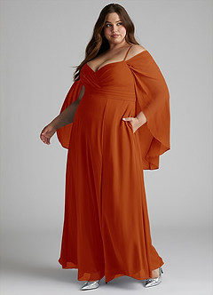 Azazie Cienna Robes de demoiselle d'honneur Robe Trapèze en Mousseline de soie Épaule décolletée Paprika image10