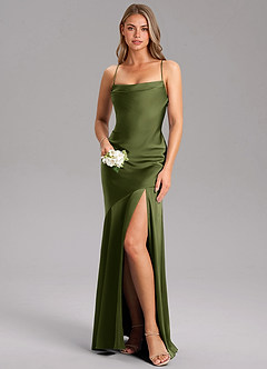 Azazie Grata Brautjungfernkleider Etui Seitliche Cut-Outs Stretch-Satin Kleid Olivgrün image1