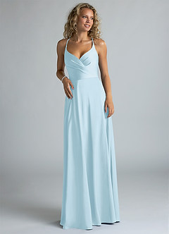 Azazie Davis Bridesmaid Dresses Sky Blue A-Line Pleated Stretch Satin Dress image4