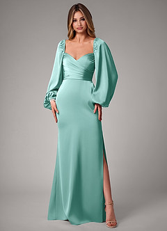 Azazie Sonata Bridesmaid Dresses Aqua Sheath Long Sleeve Stretch Satin Convertible Dress image3