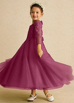 Azazie Precious Robe Demoiselle D'honneur Fillette Robe Trapèze en Tulle Dentelle Mûre image5