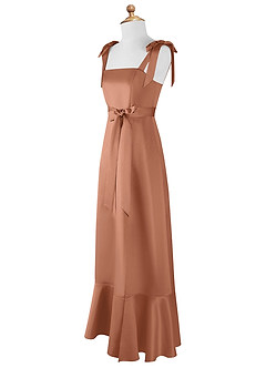 Azazie Barbara Junior Blushing Pink A-Line Bow Matte Satin Dress image8