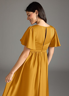 Azazie Verna Robes de demoiselle d'honneur de maternité Robe Trapèze Rayé Longueur ras du sol Satin extensible image8