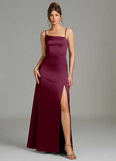 Azazie Clarke Robes de demoiselle d'honneur Robe Trapèze en Satin extensible Fente Latérale Mûre image1