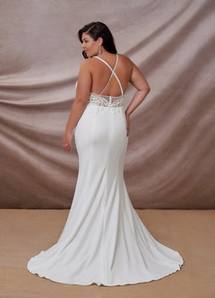 Azazie Saffron Robes de mariée Robe Sirène en Crêpe Élastique Paillettes Sweetheart Blanc De Diamant image14