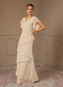 Azazie OHara Mother of the Bride Dresses Champagne A-Line V-Neck Chiffon Dress image4
