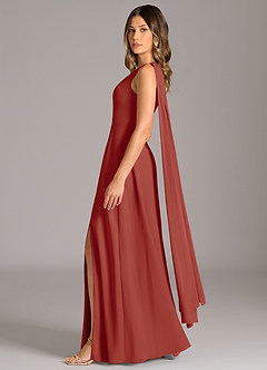 Azazie Tella Bridesmaid Dresses Terracotta A-Line One Shoulder Chiffon Dress image4
