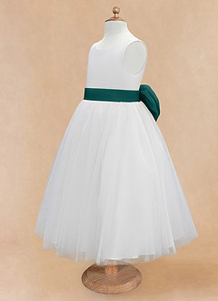 Azazie Kavi Flower Girl Dresses Ivory Peacock A-Line Bow Matte Satin Dress image9