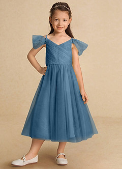 Azazie Lizzette Flower Girl Dresses Bermuda A-Line Ruched Tulle Dress image6