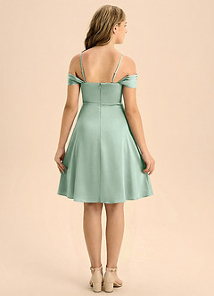 Azazie Anselie Junior Jurk van Stretch Satijn met A-Lijn Geplooid Agave image2