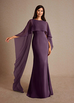 Azazie Milfred vestidos de madre de la novia Vestido de Ciruela de Satén Elástico de Recto con Cuello de barco image4