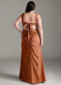Azazie Jesaphine Bridesmaid Dresses Copper Sheath Bow Stretch Satin Dress image9