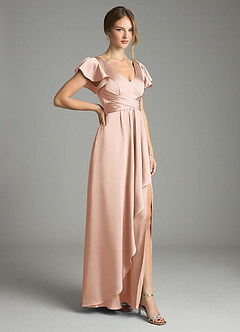 Azazie Omari Bridesmaid Dresses Rose Gold A-Line Stretch Satin Dress image5