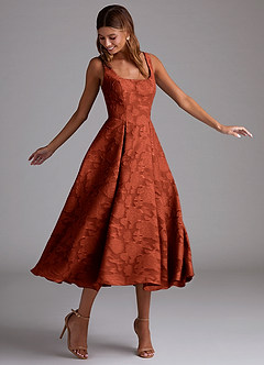 Azazie Amalie Bridesmaid Dresses Auburn A-Line Pleated Floral Burnout Dress image3