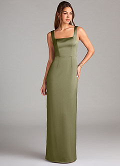 Azazie Flori Bridesmaid Dresses Pistachio Sheath Side Slit Stretch Satin Dress image1