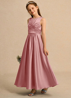 Azazie Ducky Girls Formal Flower Girl Dresses Dusty Rose A-Line Pleated Stretch Satin Dress image3