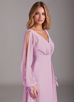 Azazie Matilda Bridesmaid Dresses Candy Pink A-Line Long Sleeve Chiffon Dress image7