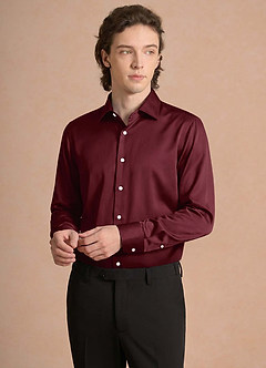 front Julian Cabernet Stretch Satin Dress Shirt