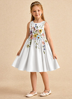 Azazie Prima Flower Girl Dresses White A-Line Bow Matte Satin Dress image5