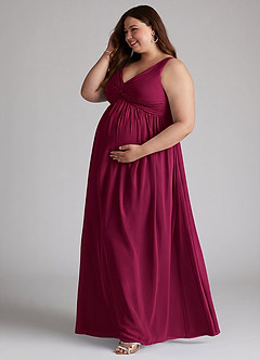 Azazie Yetta Maternity Bridesmaid Dresses A-Line V-Neck Gathered Chiffon Floor-Length Dress image10