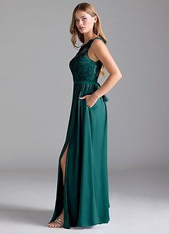 Azazie Elly Bridesmaid Dresses Peacock A-Line Lace Stretch Satin Dress image4