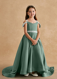 Azazie Jodi Robe Demoiselle D'honneur Fillette Robe Trapèze en Mat Satiné Eucalyptus image4