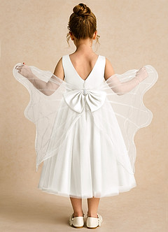 Azazie Pear Blumenmädchenkleider Ballkleid Schleifen Tüll Kleid Elfenbein image1