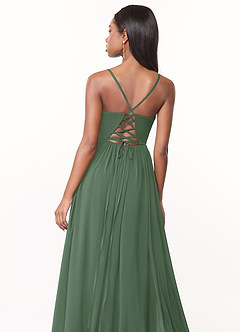Azazie Marilyssa Bridesmaid Dresses Eucalyptus A-Line Corset Stretch Chiffon Dress image4