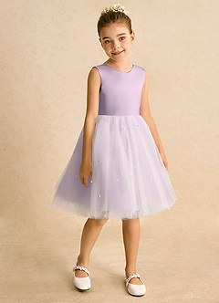 Azazie Esme Flower Girl Dresses Ivory Frosted Lilac Ball-Gown Bow Tulle Dress image7
