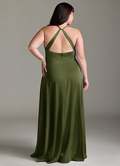 Azazie Davis Robes de demoiselle d'honneur Robe Trapèze en Satin extensible Plissée Olive image8