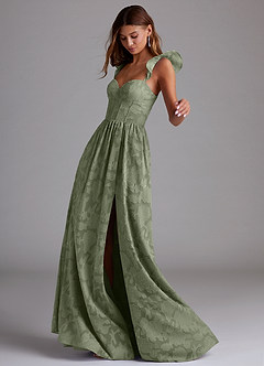 Azazie Denisse Bridesmaid Dresses Pistachio A-Line Ruched Floral Burnout Dress image2
