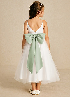 Azazie Lea Flower Girl Dresses Dusty Sage A-Line Spaghetti Strap Tulle Dress image2