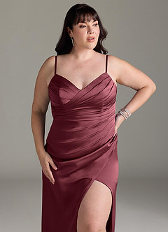 Azazie Yola Bridesmaid Dresses Merlot Sheath V-Neck Pleated Stretch Satin Convertible Dress image14