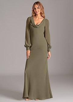 Azazie Rylina Bridesmaid Dresses Willow Green Mermaid Long Sleeve Chiffon Dress image7