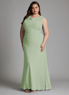 Azazie Kieryn Abiti da Damigella Abito Sirena in Chiffon Plissettato Verde Salvia image4