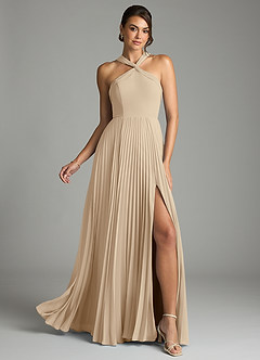 Azazie Afra Abiti da Damigella Abito A-Line in Chiffon Plissettato Champagne image1