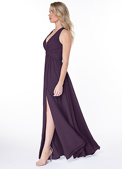 Azazie Jaclyn Bridesmaid Dresses Plum A-Line Pleated Chiffon Dress image3