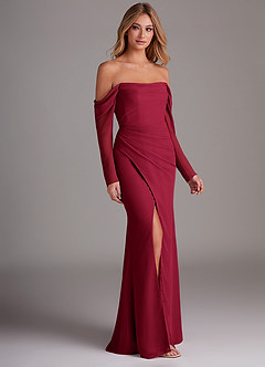Azazie Hallie Brautjungfernkleider Meerjungfrau-Linie Langarm Chiffon Kleid Burgunderrot image4