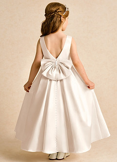 Azazie Cherry Flower Girl Dresses White Alabaster White Alabaster Ball-Gown Pleated Matte Satin Dress image1