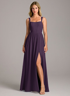 Azazie Rosaline Bridesmaid Dresses Plum A-Line Side Slit Chiffon Dress image4