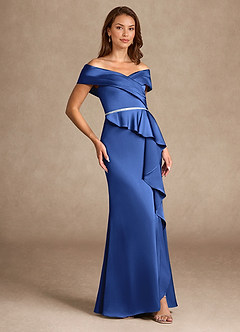 Azazie Dareia Mother of the Bride Dresses Royal Blue Mermaid Off the Shoulder Stretch Satin Dress image4