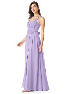 Azazie Olani Bridesmaid Dresses Lilac A-Line Off the Shoulder Chiffon Convertible Dress image4