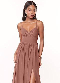 Azazie Zeya Brautjungfernkleider A-Linie V-Hals Gefaltet Chiffon Kleid Zedernrose image5