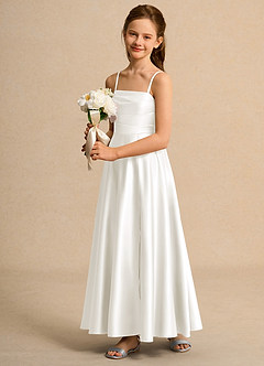 Azazie Pebbles Girl Jurken voor bloemenmeisjes A-Lijn Jurk van Mat Satijn Geplooid Ivoor image6