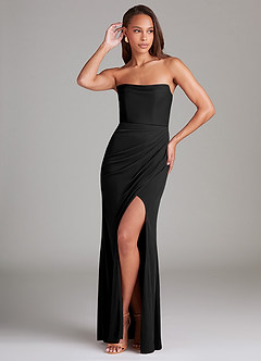 Azazie Leonis Vestidos de damas de honor Vestido de Negro de Malla de Corte Recto Convertible con Sin tirantes image1
