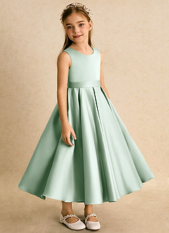 Azazie Junebuj vestidos de niña de las flores Vestido de Agave de Satin Mate de Princesa con Plisado image5