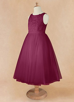 Azazie Calla Flower Girl Dresses Mulberry Ball-Gown Lace Tulle Dress image9