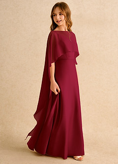 Azazie Fishie Junior Formal Robe Demoiselle D'honneur Fillette Robe Trapèze en Mat Satiné Bourgogne image6