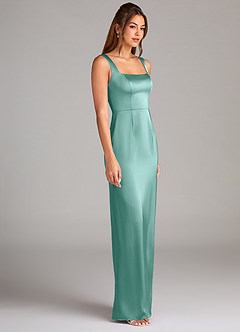 Azazie Flori Bridesmaid Dresses Aqua Sheath Side Slit Stretch Satin Dress image3