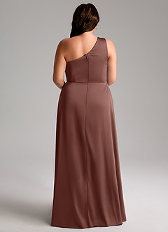 Azazie Brooke Bridesmaid Dresses Espresso A-Line One Shoulder Stretch Satin Dress image2